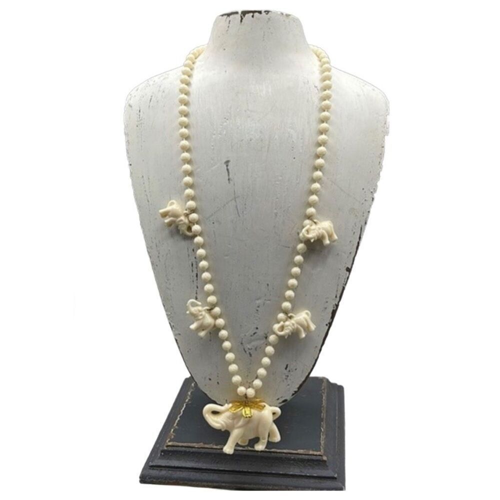 Vintage Celluloid large lucky Elephant statement necklace .